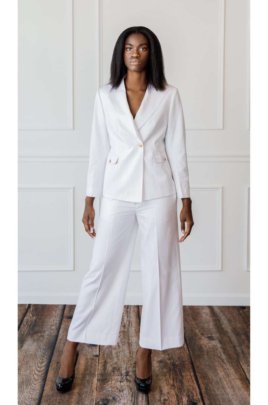 Elolo White Gold Pinstripe Double Breasted Suit FIATI