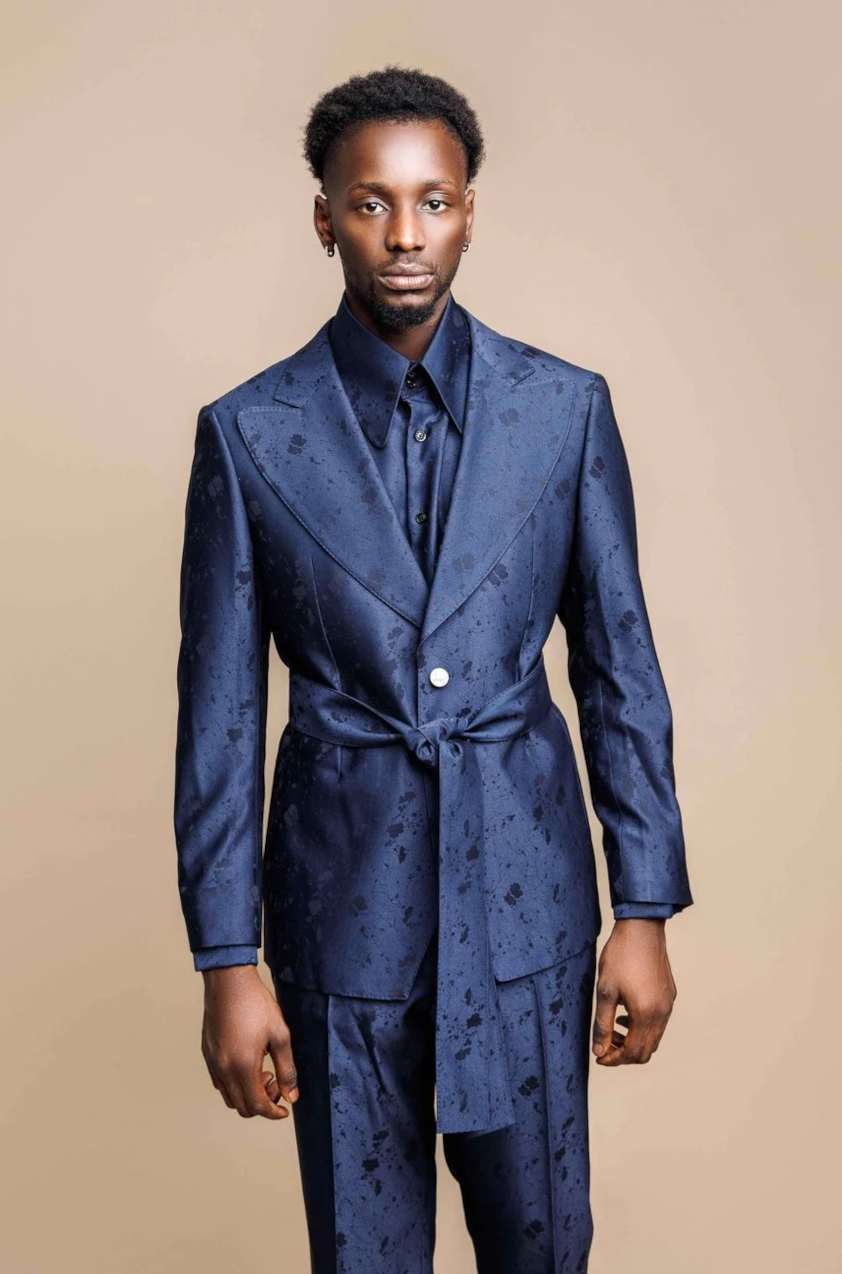 Feyi Navy Rose Paisely Single Breasted Suit