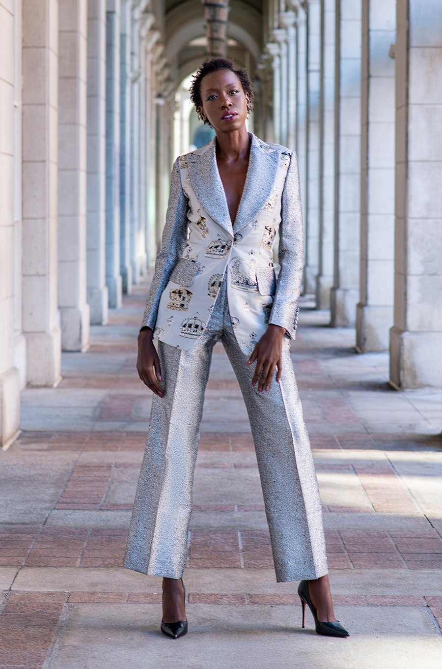 Silver blazer outfit store