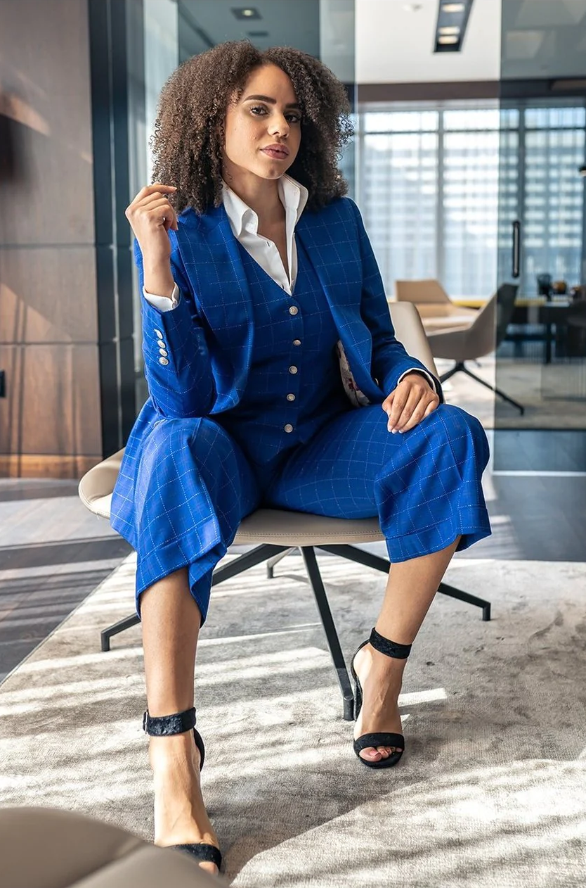 Yingor Plaid Sapphire Blue Three Piece Suit