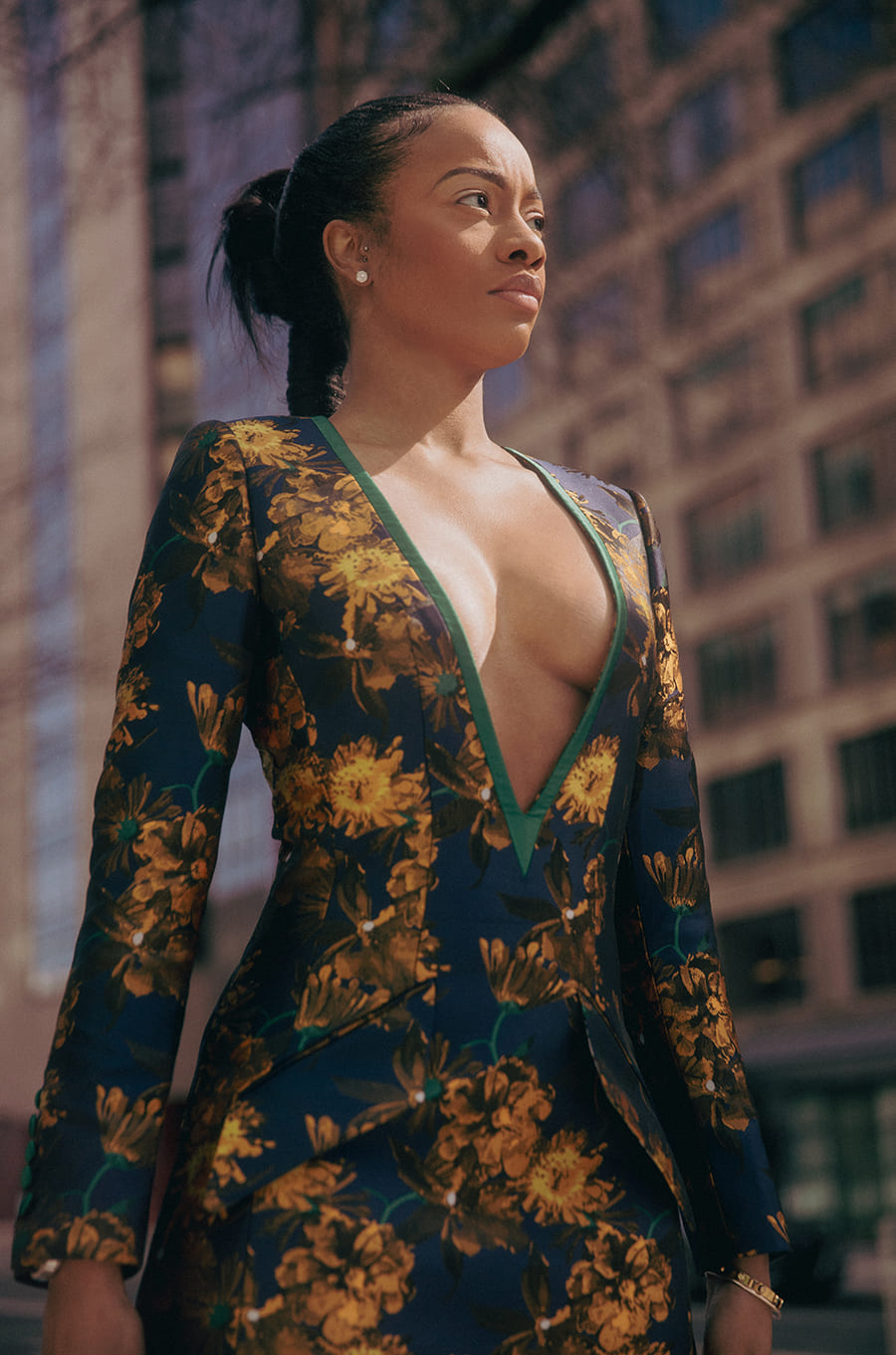 Demi Floral Plunge Neck Blazer Dress
