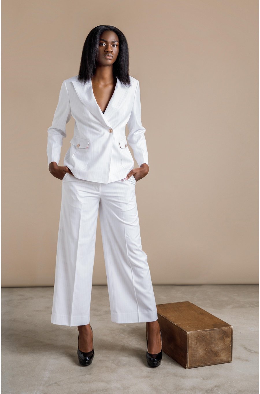 Women's double breasted outlet pinstripe suit