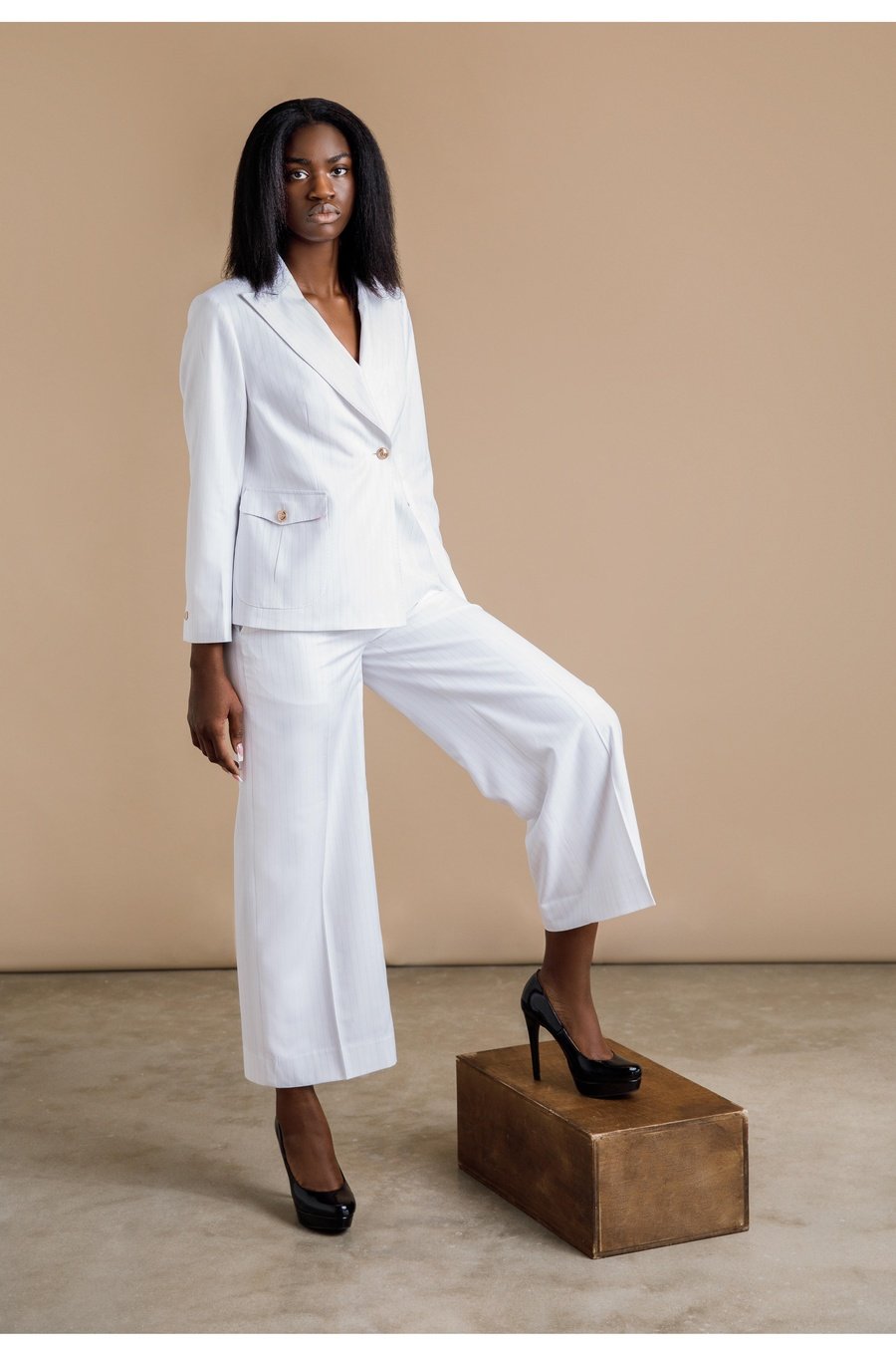 Elolo White Gold Pinstripe Double Breasted Suit FIATI