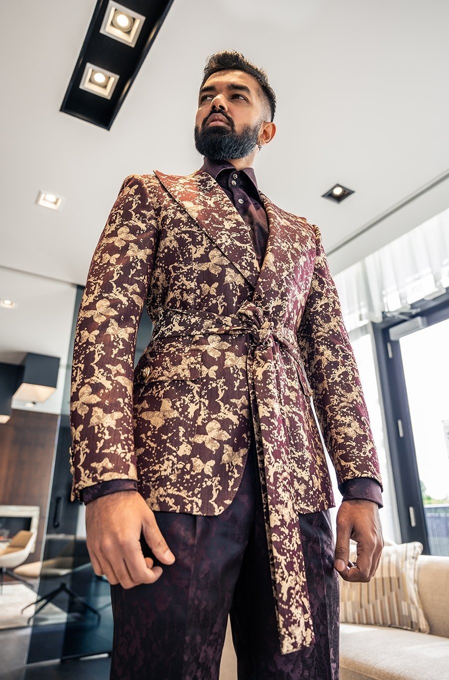 Ganyo philamot, single-breasted jacket with waist belt, crafted in cashmere poly-wool