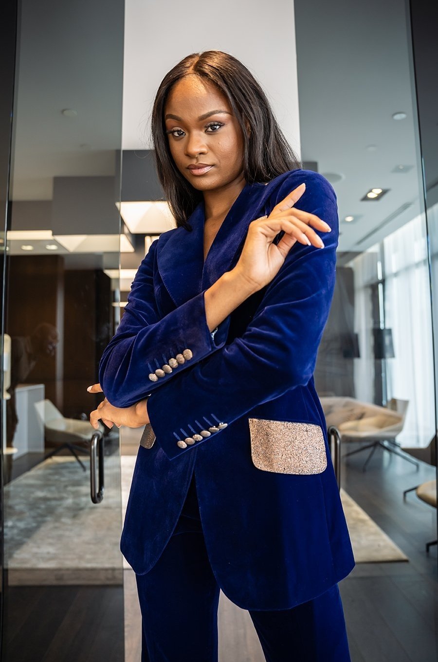 Nayra bronze velvet single-breasted suit